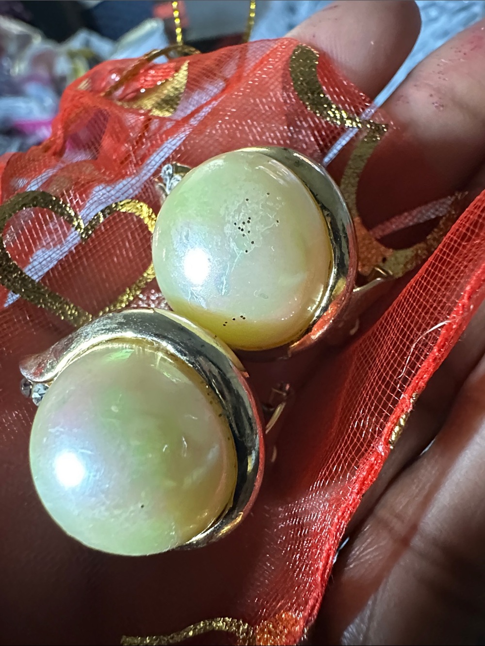 Vintage Gold and Cream Earrings/all glitter will be removed before shipping